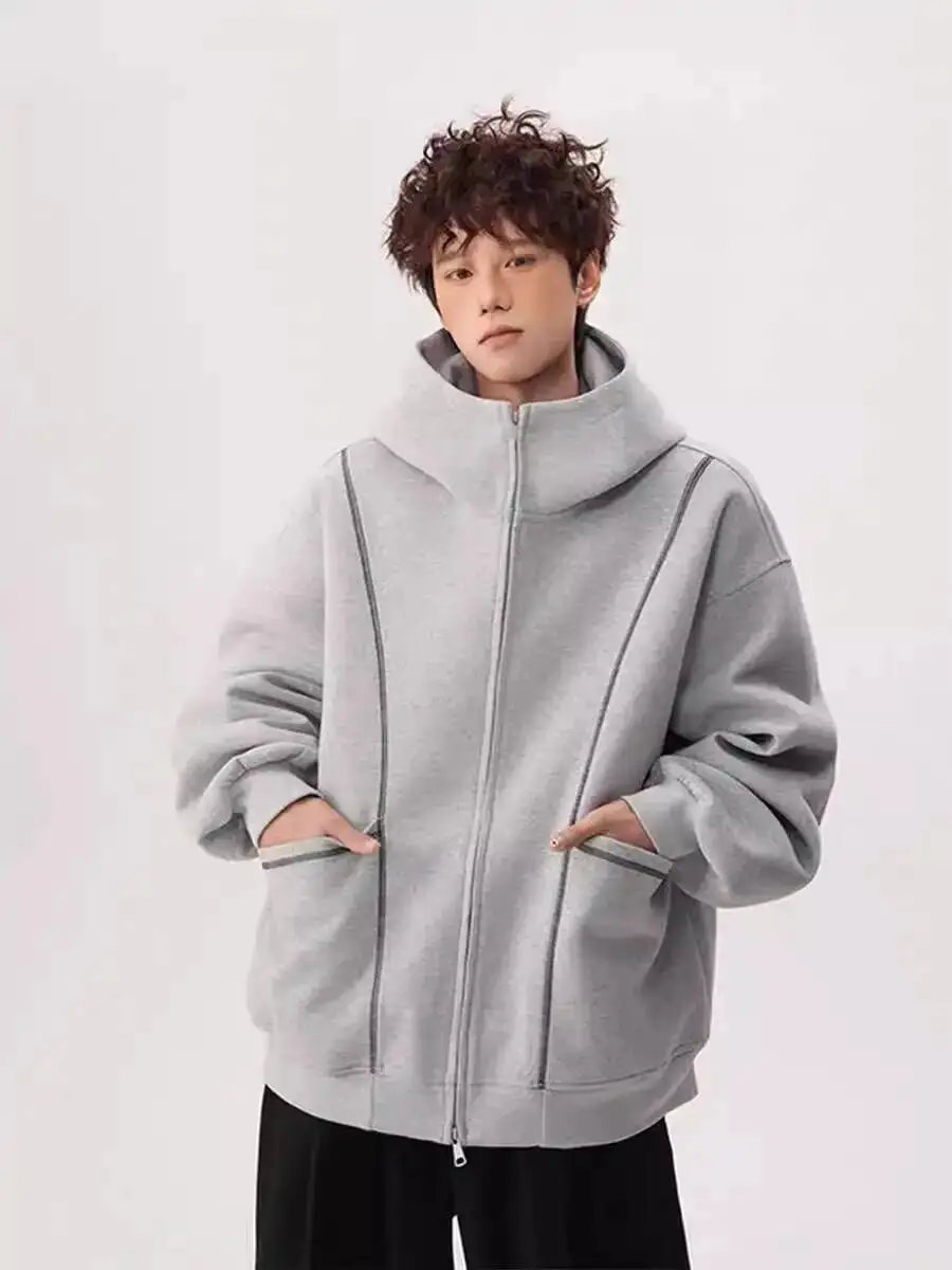 

Man Hoodies Unisex Spring Patchwork Sweatshirt Jacket Stylish Heavyweight Oversize Couples' Hooded Cardigan With Design