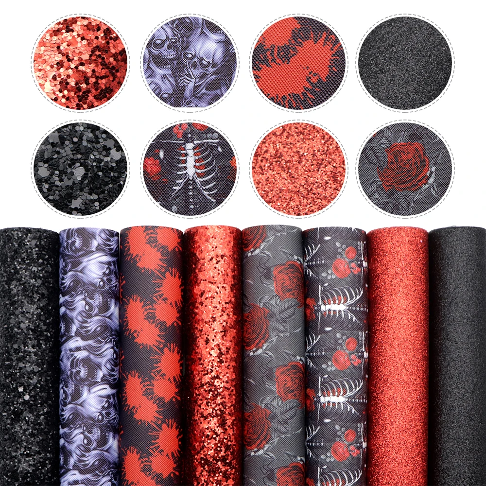 5-10 teile/satz 20*33cm Halloween Schädel Spinne Kürbis gedruckt Kunstleder Set Patchwork für Haars chleife Handtaschen DIY,1 yc12193