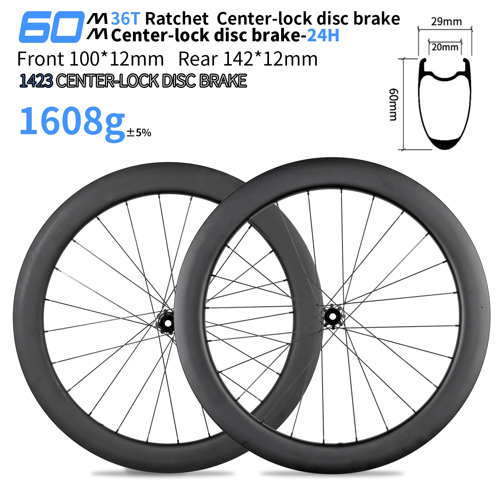 35mm 38mm 50mm 54mm60 ROAD Carbon Wielset Klimfietswiel met logo 700C Wiel 12x100/12x142mm Gravel, Race Class Center Lock Disc