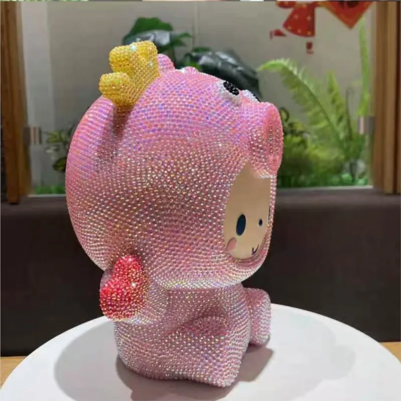 DIY Handmade Rhinestone Pink Crown Pig Coin Deposit Jar Crystal Living Room Statue Mosaic Cross Stitch Home Decorative Kids Gift