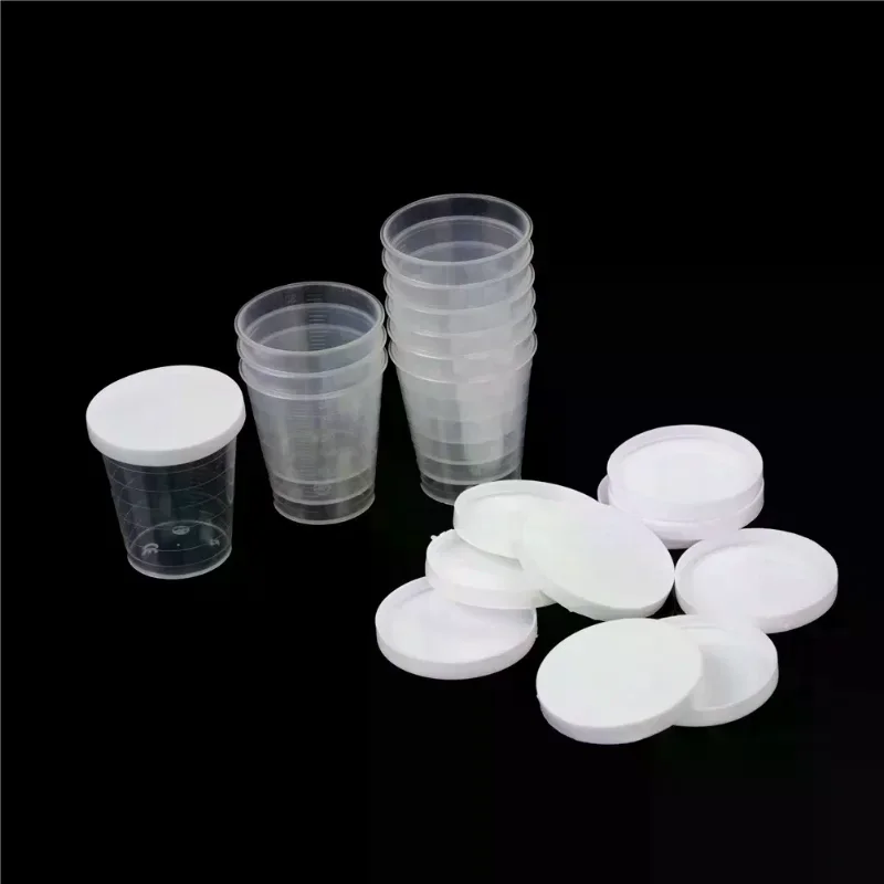 10Pcs 30ml Plastic Lab Test Liquid Measuring Container Cups with Cap