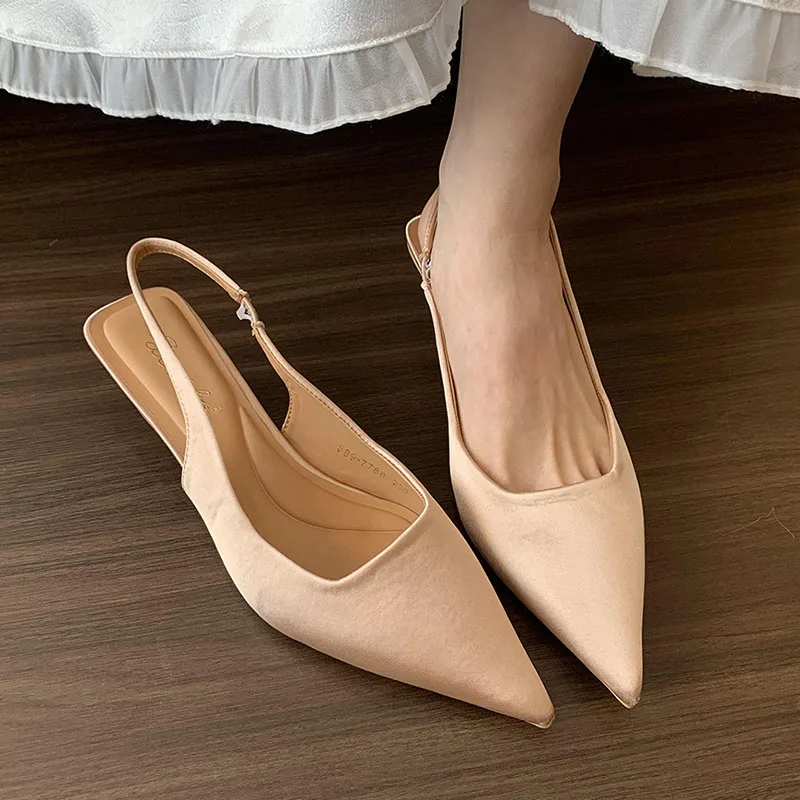

2025 Summer New Brand Women Sandal Fashion Pointed Toe Sahllow Slip On Ladies Elegant Slingback Shoes Thin High Pumps New Woman