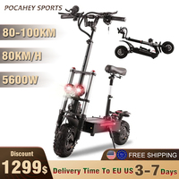 5600W Electric Scooter 60V 38.4AH 80KM Max Speed Fast Adults eScooter 11 inch Off Road Tire Electric Scooter for All Terrains