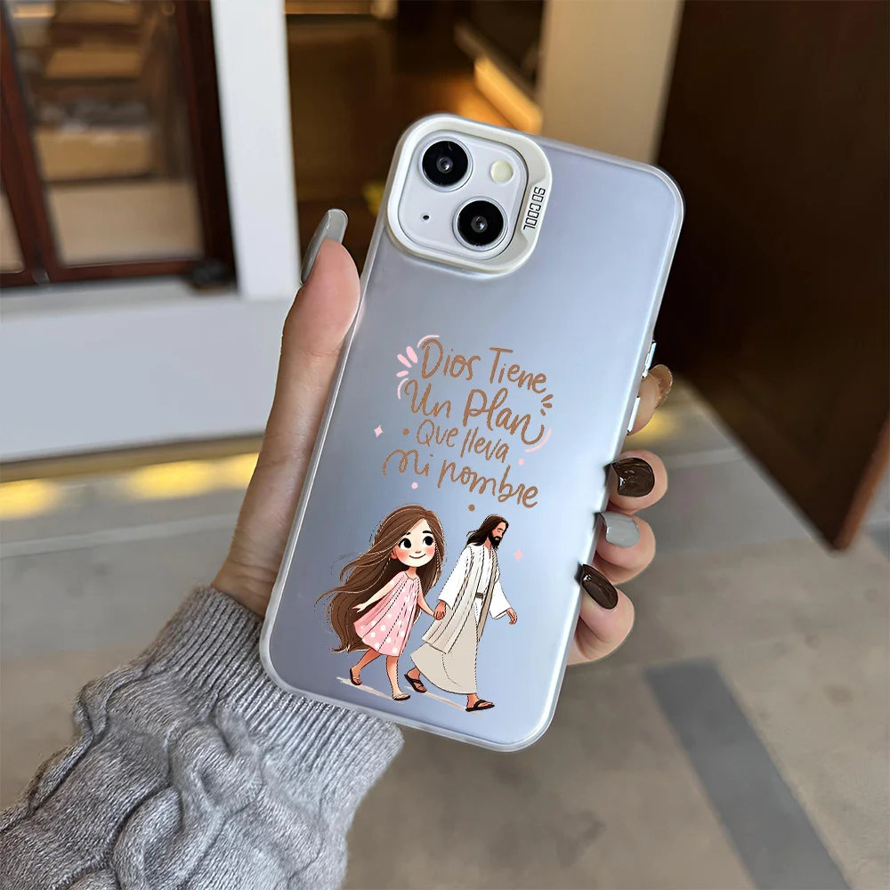 حافظة هاتف جميلة تظهر فتاة محظوظة المشي مع الله لهاتف iPhone 16 15 14 13 12 11 Pro Max Plus #6