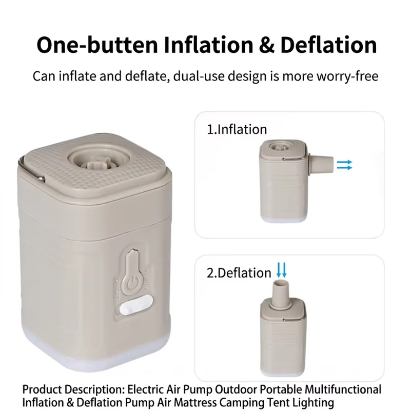 3 in 1 Mini Electric Inflatable Pump with Lights Wireless Air Compressor Inflate Deflate Air Pumps for Hiking Camping Equipment