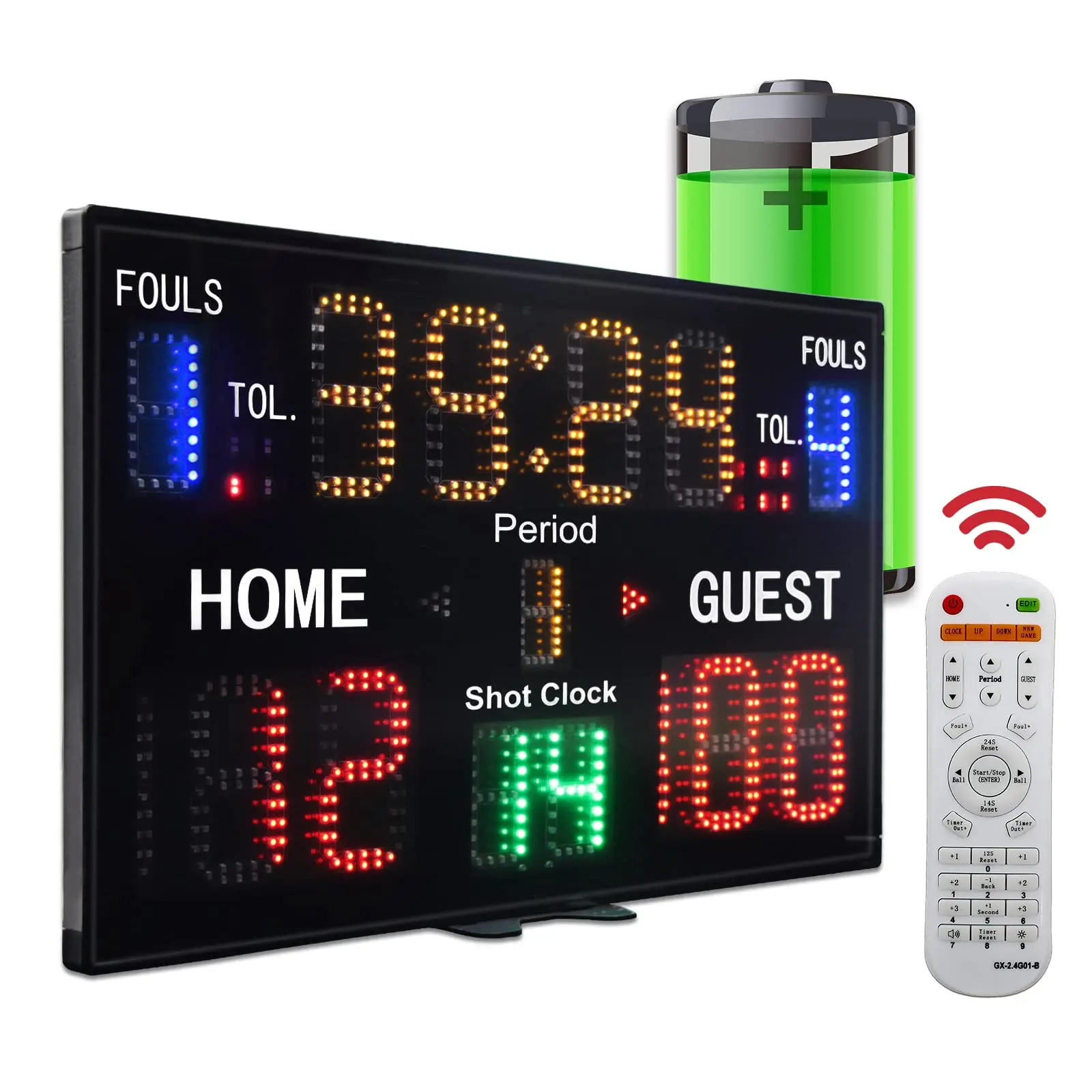 Multifunctional Electronic Scoreboard Time, Score, Period, Possession, Fouls, and Time Out for Basketball, Football, Volleyball