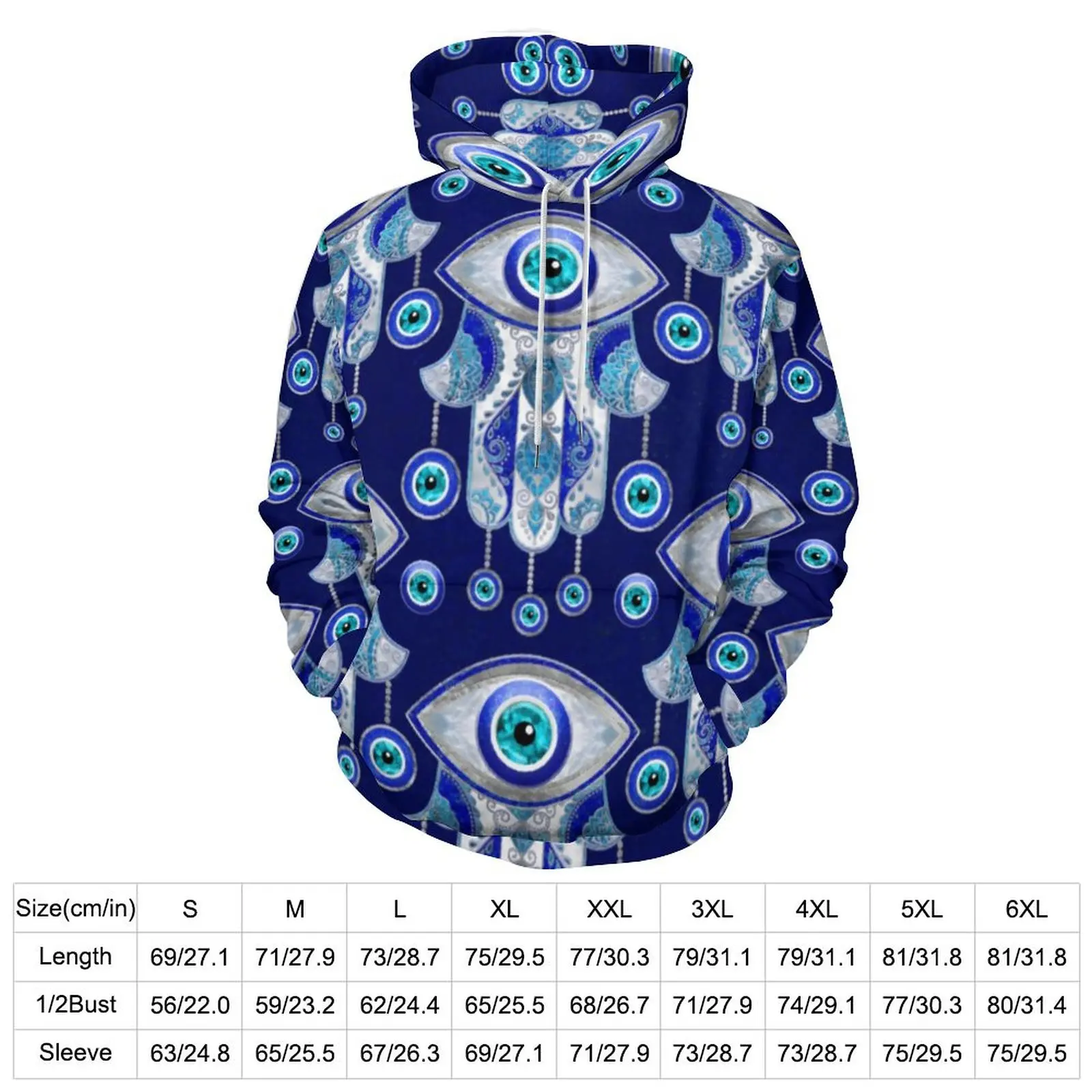 Abstract Evil Eye Loose Hoodies Hamsa Hand Classic Hoodie Men Long Sleeve Kawaii Graphic Sweatshirts Plus Size