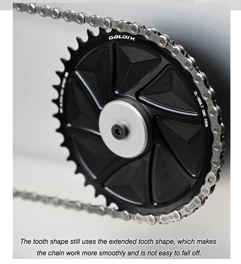 GOLDIX 3-Bolzen 3mm Offset Fahrrad-Kettenblatt mit breiten und schmalen Zähnen, AERO-Kettenblatt, CNC-Hohlschnitt-Bearbeitung für 3-Bolzen-Kurbelgarnitur – Detail 6