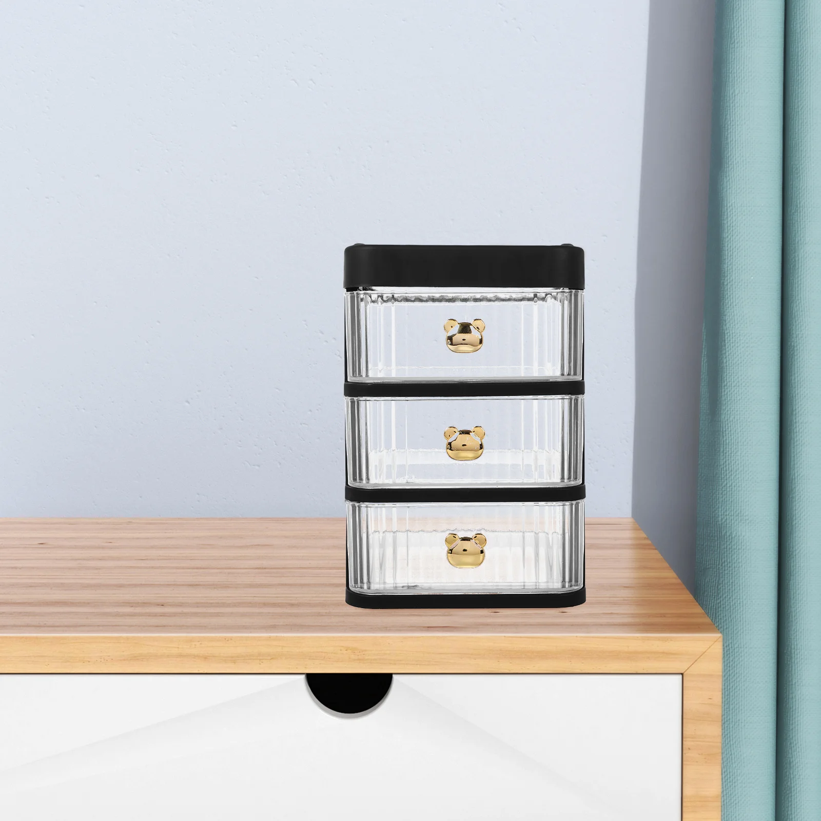 

Plastic 3-Drawer Desktop Organizer Stackable Storage Container for Skincare Makeup Stationery Black Desk Organizer with Drawer