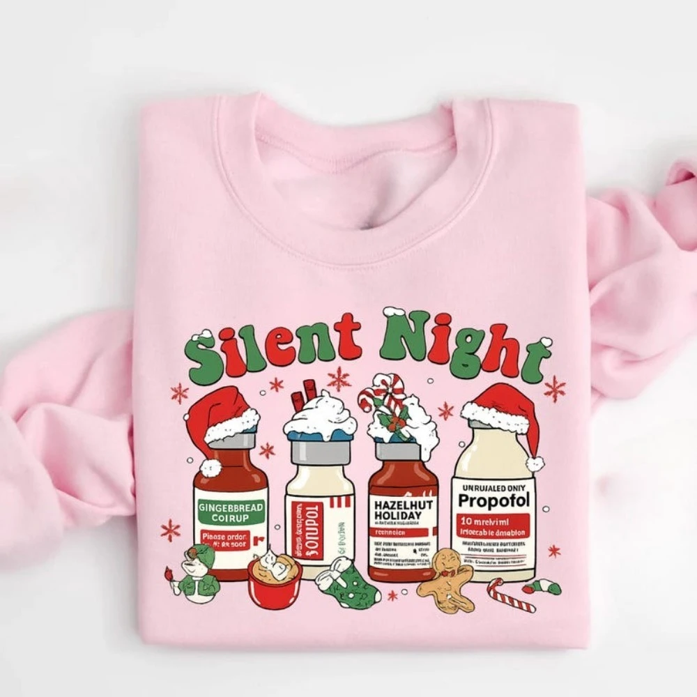 ليلة صامتة عيد الميلاد البلوز عيد الميلاد ممرضة هوديي الطبية عيد الميلاد البلوز قطرة الكتف رياضية الشتاء