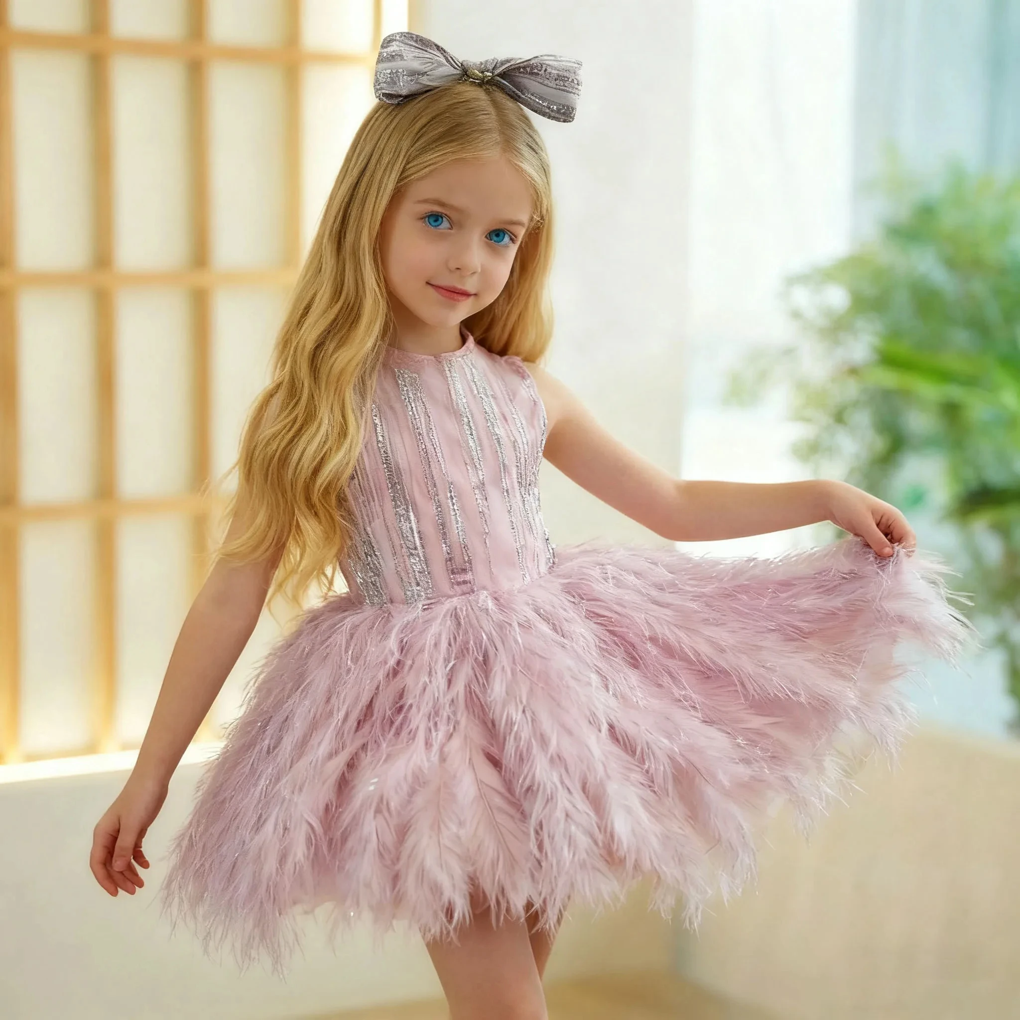 

Customized Purple Flower Girl Dress For Wedding Sleeveless High Waist Knee Length Cute Kids Birthday Party First Communion Gown