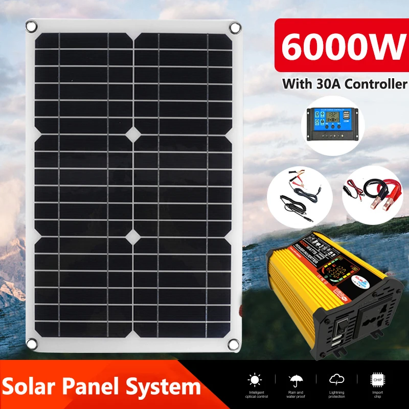 110V/220V Solar Power System 20W Solar Panel+30A Controller+6000W Modified Sine Wave Inverter Complete Power Generation Kit