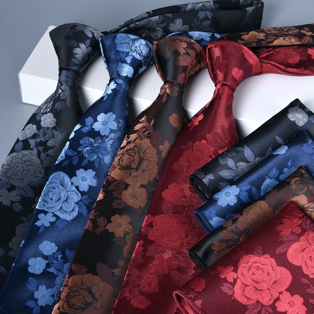 2025 New 8cm Men's Dress Tie Formal Business Large Floral Wedding Celebration Pattern Groom Ties Fashionable Necktie