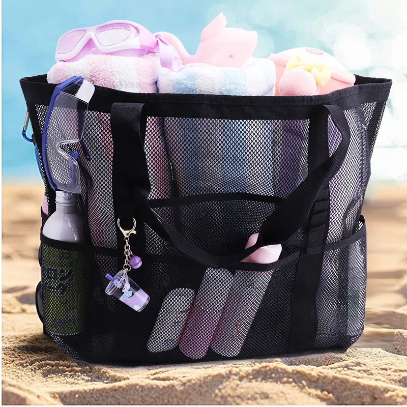 

1PCS Large Capacity Mesh Beach Bag Sandproof Bag Oversized Foldable Lightweight Swimming Bag With Zipper For Vacation Beach