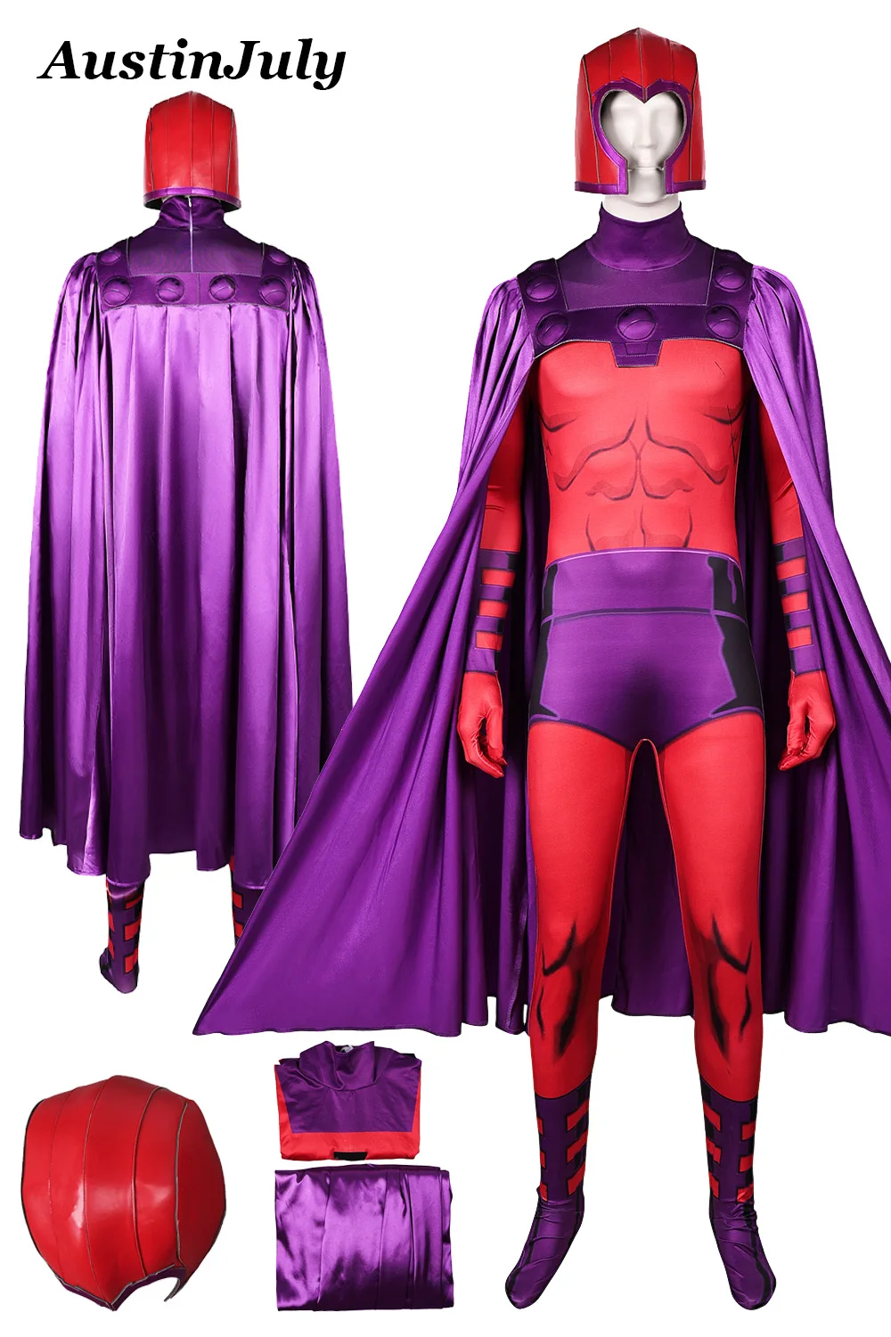 Magneto Cosplay Mask Cloth Fantasia X 97 Super Villain Costume Helmet Jumpsuit Cloak Halloween Carnival Party for Adult Men Suit