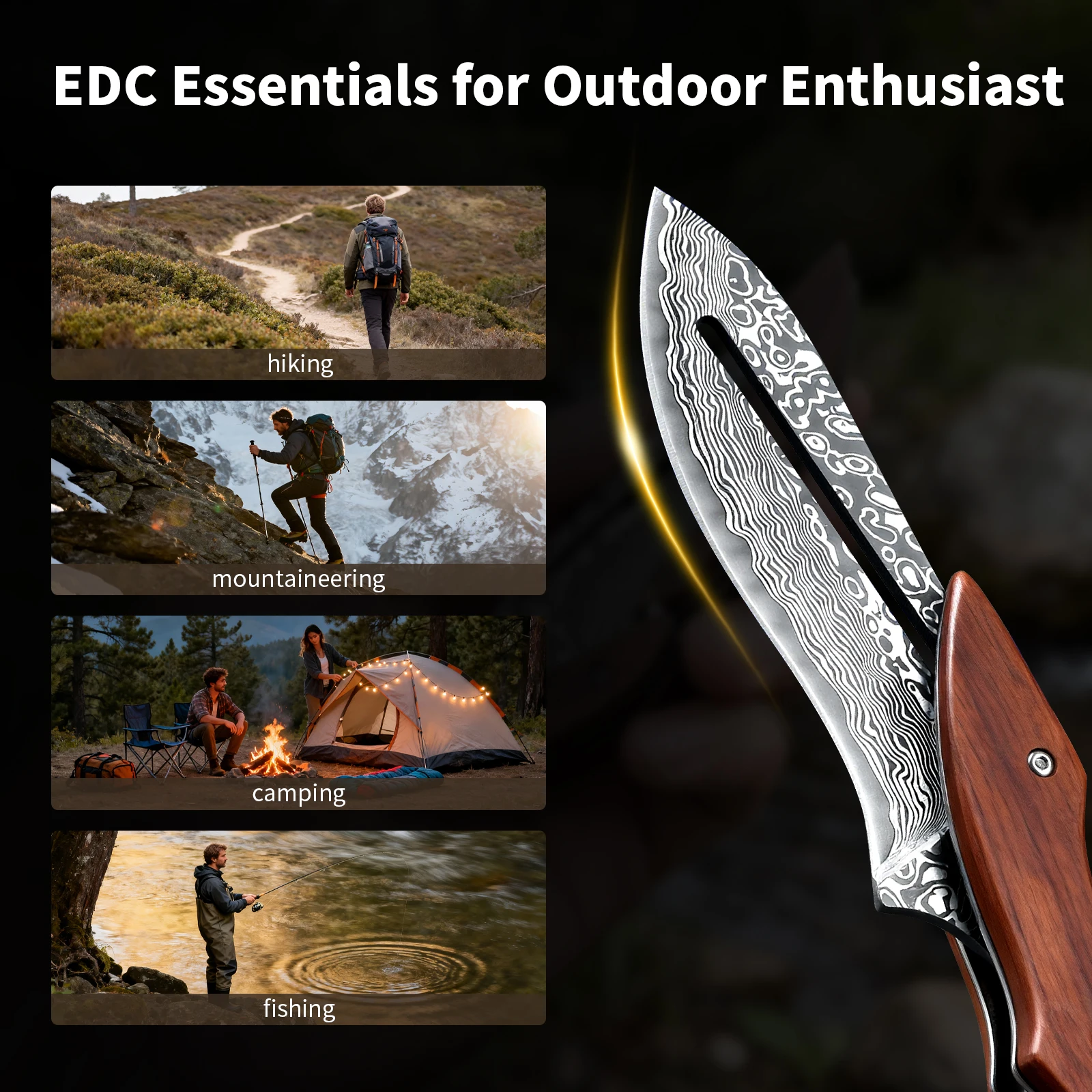 سكين للفرد دمشق بليد سكين ميكانيكي في الهواء الطلق EDC سكين جيب التخييم الصيد الدفاع عن النفس سكينة تكتيكية ، أداة متعددة