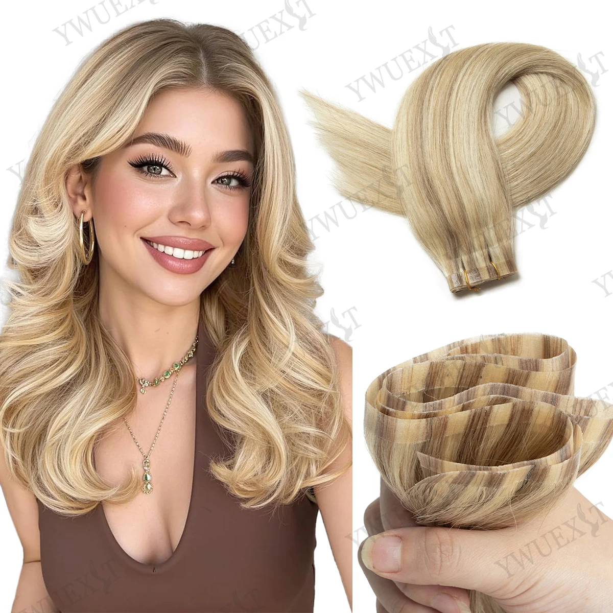 

Seamless Tape in Hair Extensions for Fine Hair 100% Remy Human Hair with PU Skin Tape No Glue Hair Extensions for Thin Hair