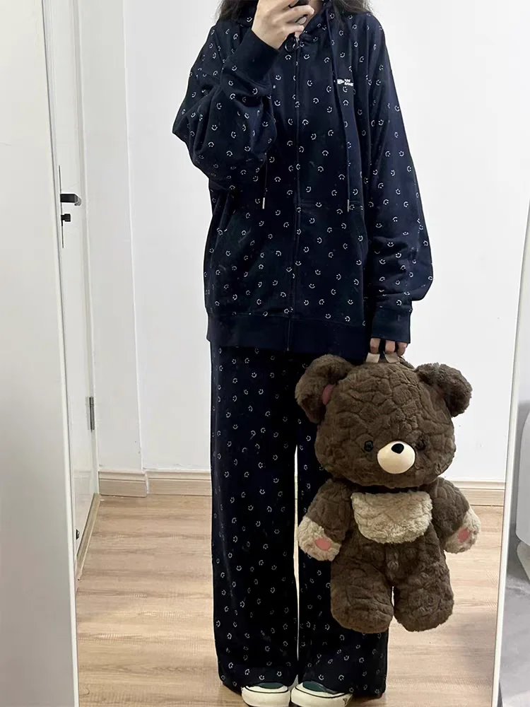 高品質プリントカーディガン スウェット スポーツスーツ 学生向け 快適 春秋 ラフスタイル ツーピースセット