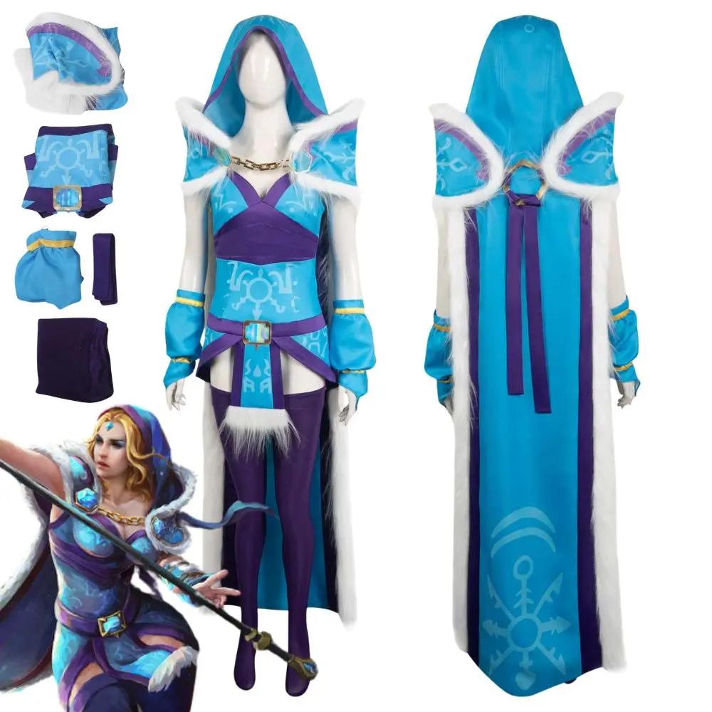 

Dota 2 Crystal Maiden Cosplay Fantasia Costume Disguise for Adult Women Clothes Robe Roleplay Outfits Halloween Carnival Suit