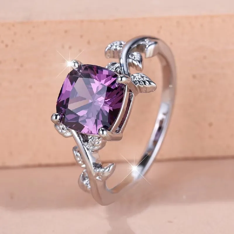 FUIHETYS Trendy 925 Silver Ring with Amethyst Jewelry Accessories for Women Wedding Engagement Party Gift Finger Rings Wholesale