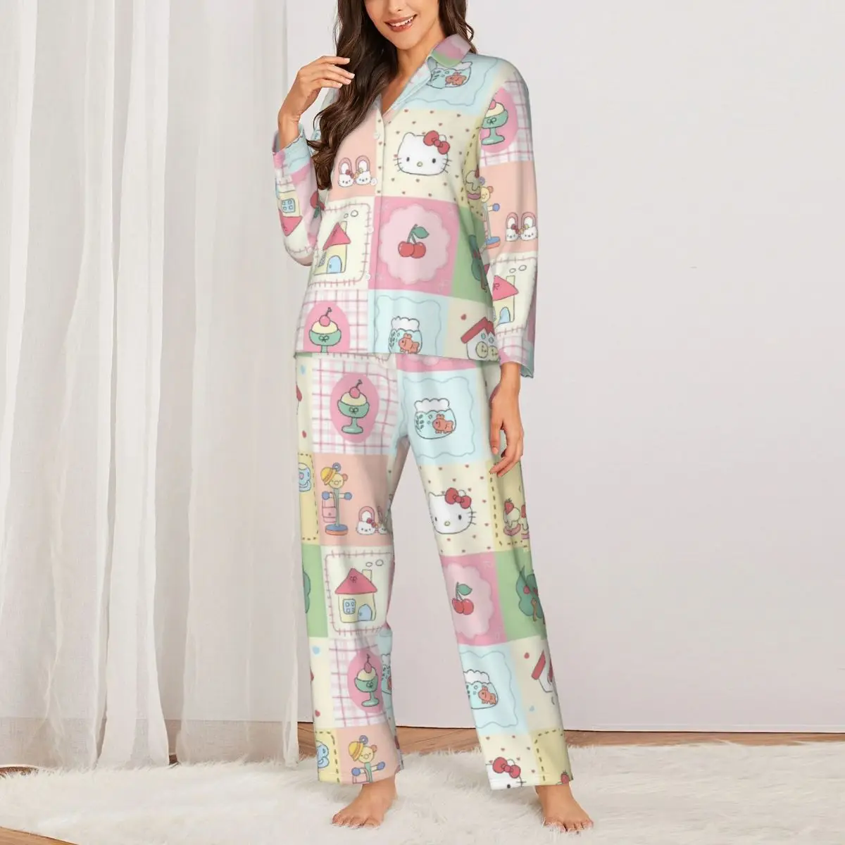 Cute Hello Kitty Women Pajamas 2 Pieces Set Loungewear pyjama pour femme