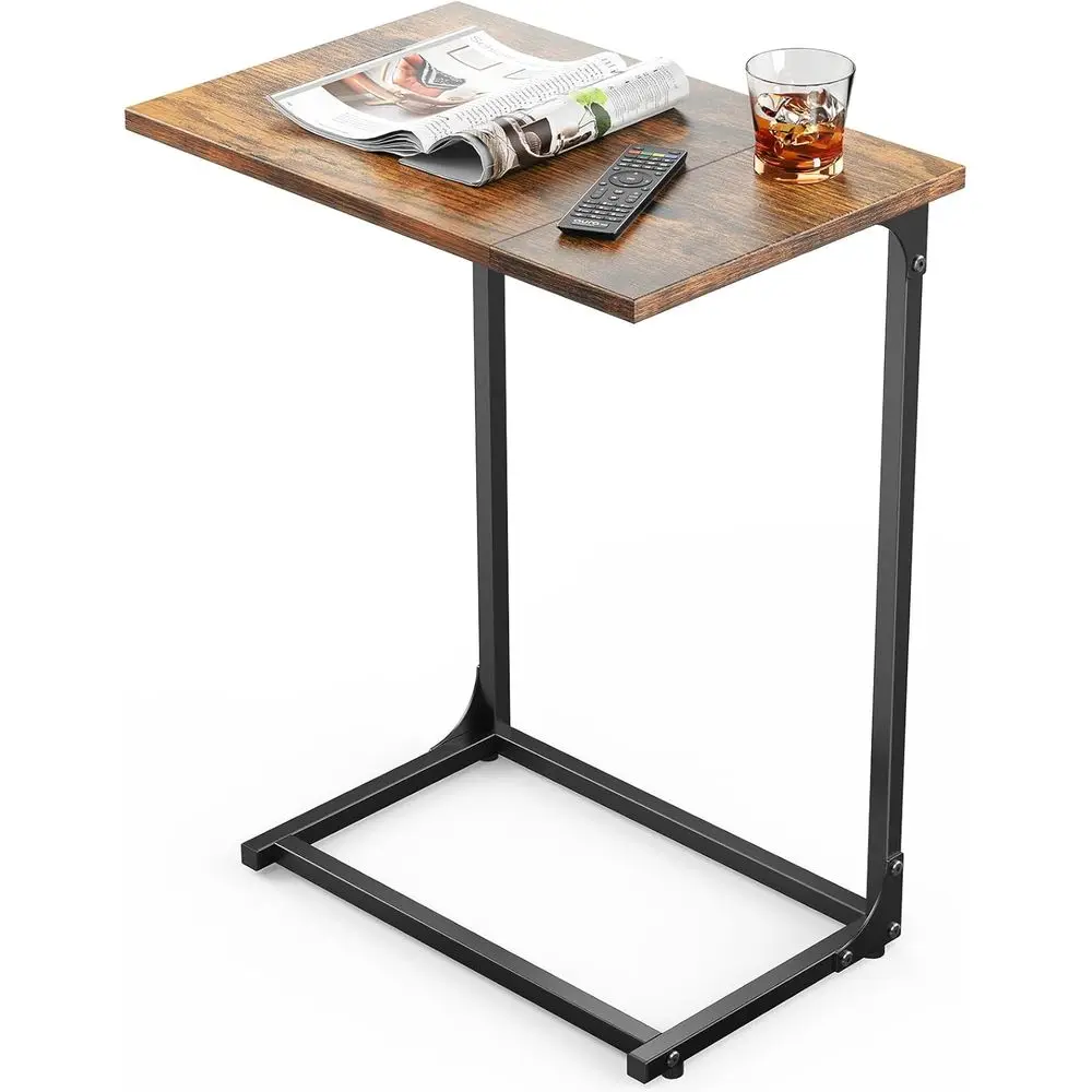 C-Shaped Side Table, C Table or Soa with Two-Piece Desktop & Metal e, Large Surace End Table or Living Room, Bedroom, Bede, Rust
