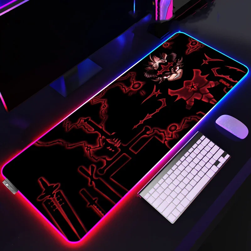 Imagem -03 - Rgb Anime Mouse Pad Acessórios de Jogos Led Preto Trevo Jogo Esteiras Mousepad Xxl Deskmat Mesa Tapete Gamer Mause Almofadas Escritório Computador Grande