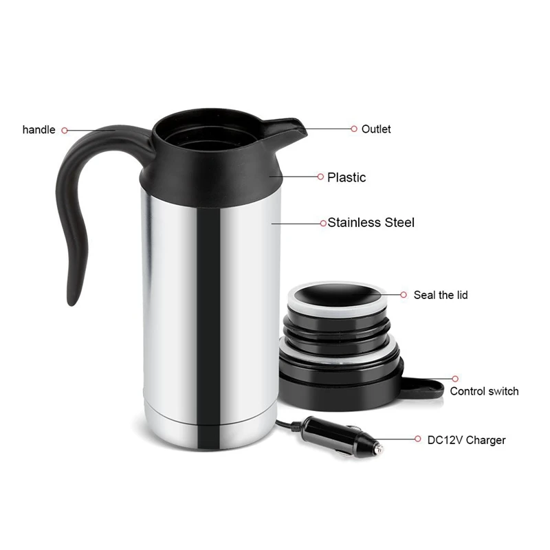 Portable Car Electric Kettle Travel Car Cigarette Lighter DC24V Hot Water Kettle Fast Boiling For Tea Coffee 750Ml Auto Shut Off