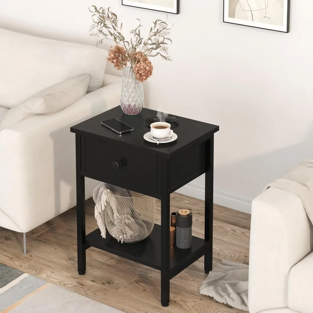 

Nightstands Set of 2 with Drawers, Bedside Table Set of 2 with Storage Shelf, Heavy Duty End Side Table for Living Room Bedroom