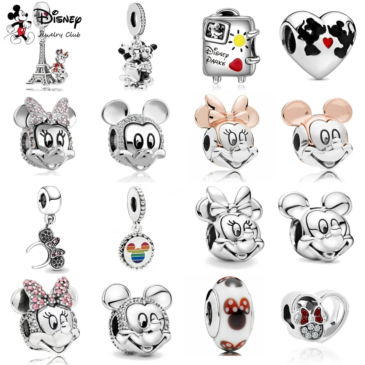 The new Disney Mickey Minnie clip charm beads are suitable for Pandora bracelets necklaces charming Valentine's Day gifts