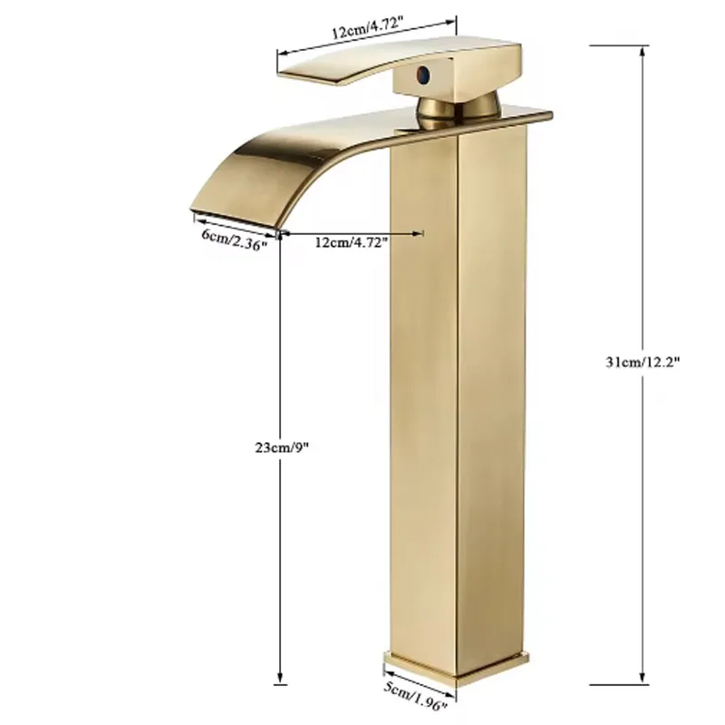 Brushed Golden Basin Faucets Elegant Waterfall Bathroom Sink Faucet Single Lever Hole Deck Mount Mixer Taps - view 3