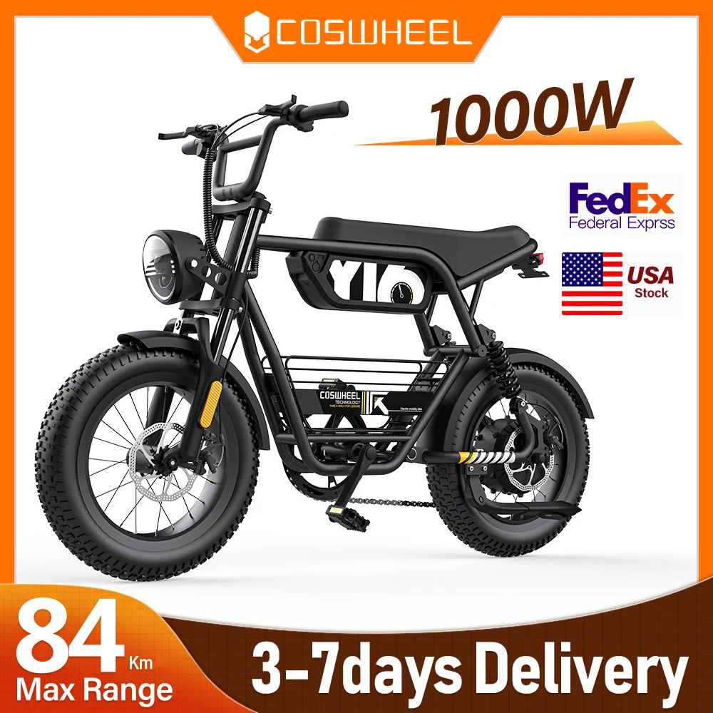 COSWHEEL Y16 1500W Electric Bike 48V15Ah Dual Battery 16 Inch Fat Tire E-Bike Mountain Snow Electric Bicycle for Adult Men Wowen
