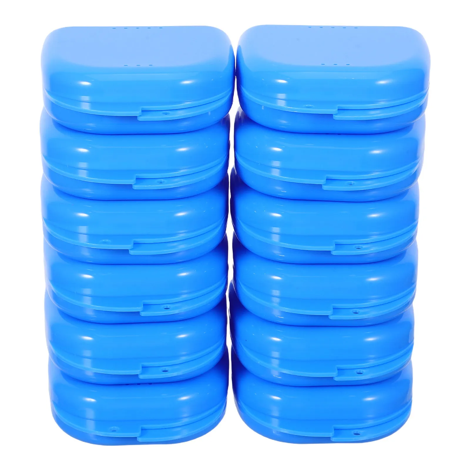 12Pcs Light Blue Denture Retainer Case Compact Ventilated Leakproof Storage Box for Aligners Braces Daily Travel