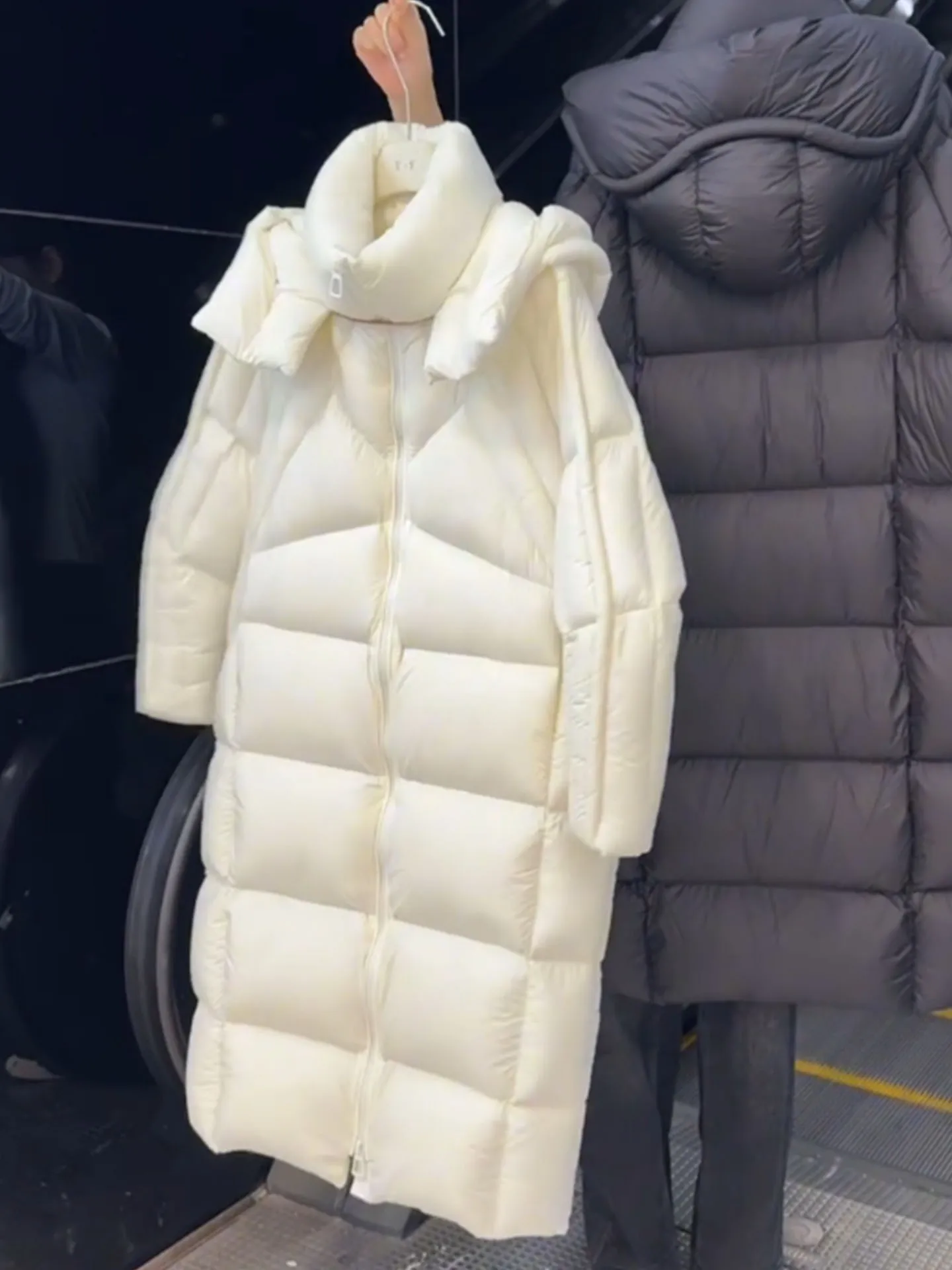 เสื้อคลุมขนเป็ดแบบมีฮู้ดสำหรับผู้หญิง แฟชั่นเกาหลี ทรงหลวม สไตล์เกาหลี ผ้าโพลีเอสเตอร์