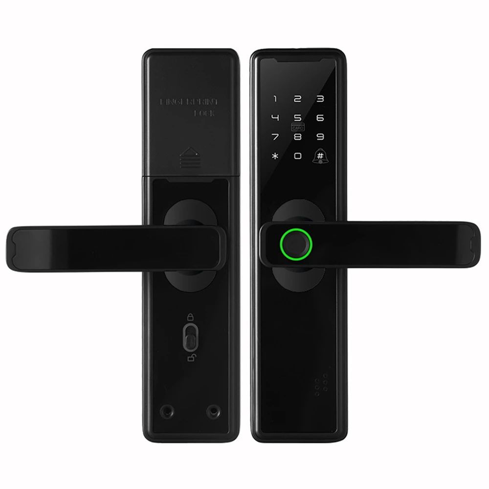 Tuya Bluetooth APP Biometric Fingerprint Security Intelligent Smart WiFi Password Electronic Door Lock Black