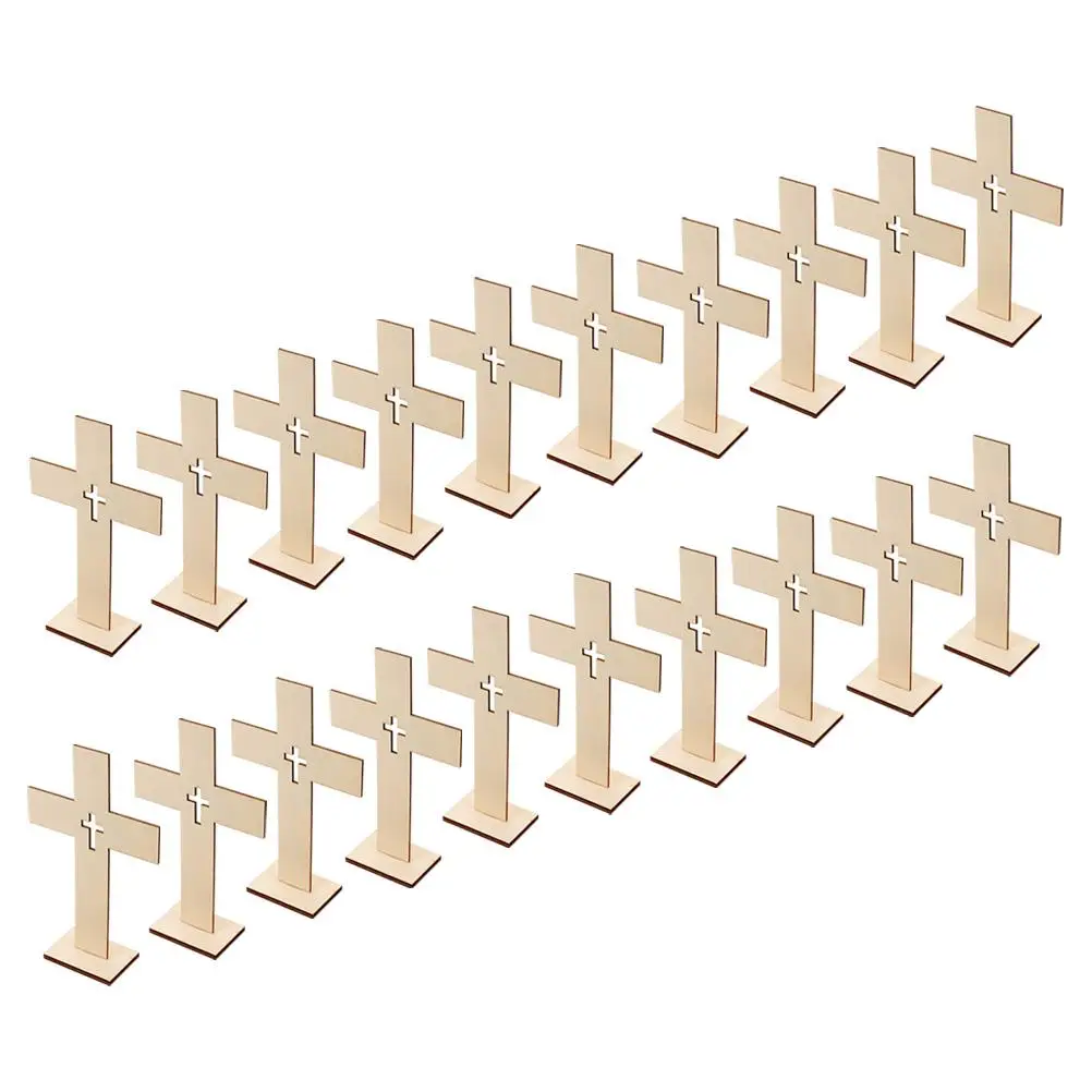 

20 Pcs Cross Ornament Tabletop Wood Shaped Decor Household Wooden Craft Collection