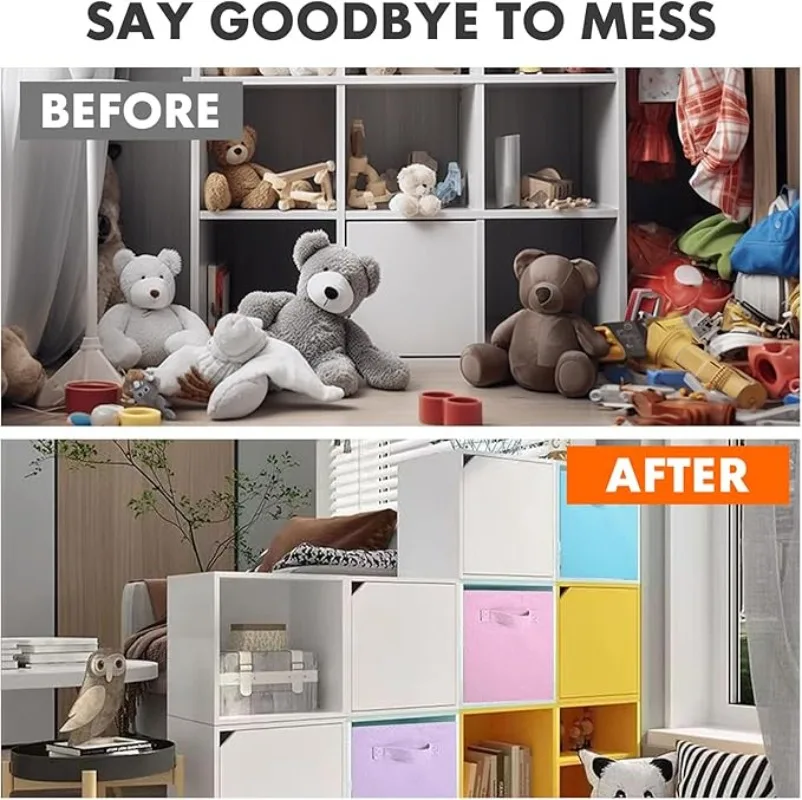 กล่องเก็บของพับได้แบบไม่ทอ กล่องจัดระเบียบทรงลูกบาศก์พร้อมหูหิ้ว สำหรับจัดระเบียบเสื้อผ้า ห้องเด็ก ห้องเก็บของ ตู้กับข้าว