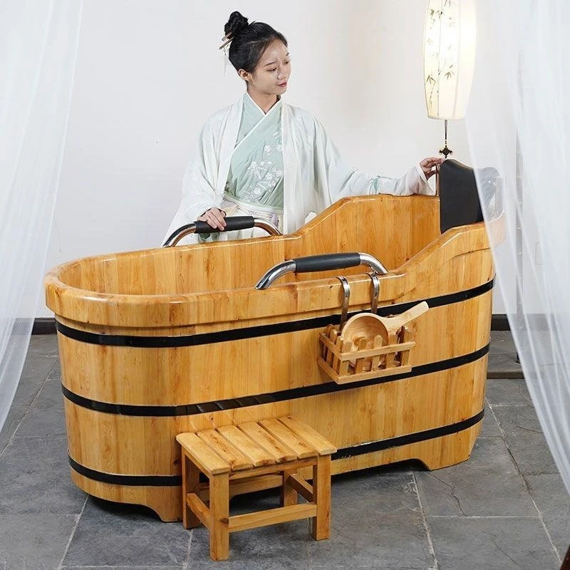 Portable Bathtubs Wooden Barrel Sweat Steaming with Cover Home Full Body Adult Bath Barrel Adult Home Beauty Salon Bath Tub Tub