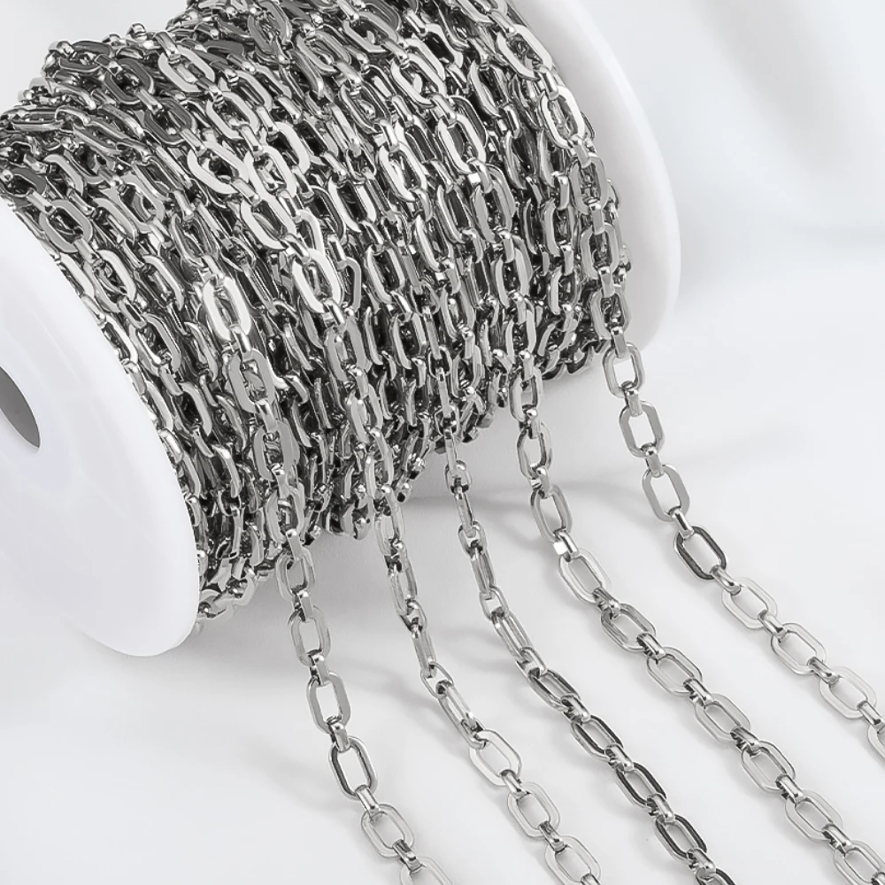 

1M Stainless Steel Square Link Chain No Fade 6.5mm Rolo Cable for DIY Necklace Bracelet Jewelry Making Supplies Bulk
