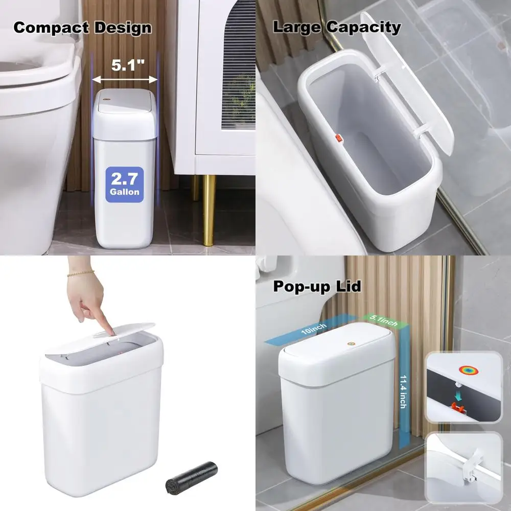 

Slim 10L Press-Top Wastebasket for Home, Office, and RV Use