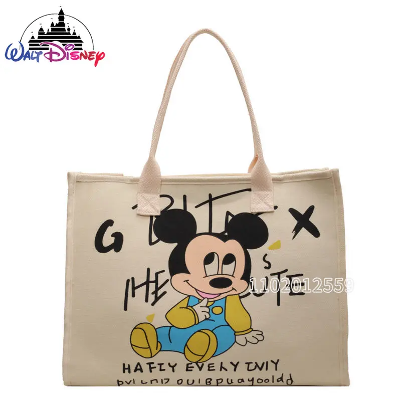 Disney-Bolso de mano de Mickey y Minnie para mujer, bolso de hombro de gran capacidad, de lona, de marca de lujo, a la moda