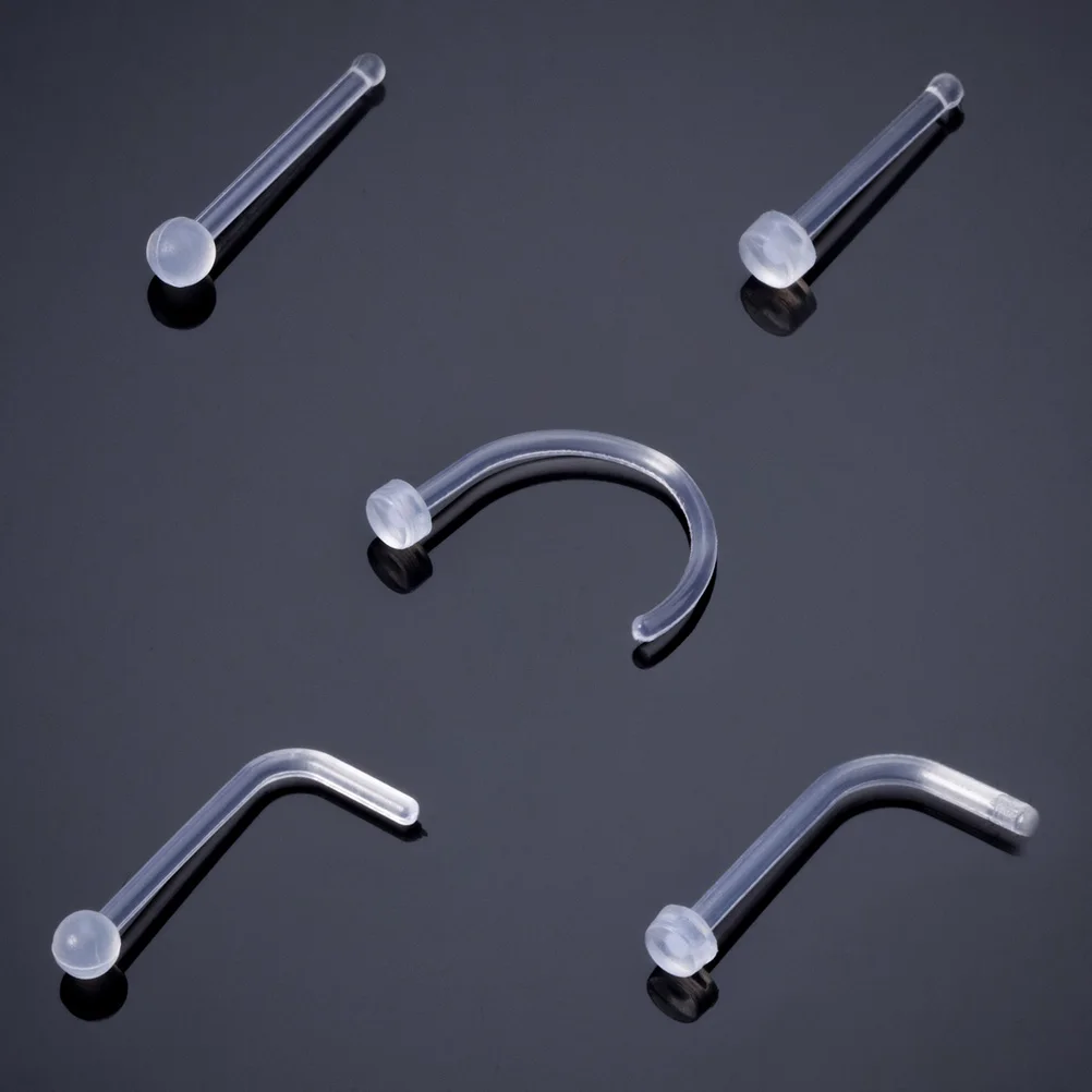 10-100PCS 20G Clear Bioflex Nose Bone Ring Stud Retainer for Women Acrylic Nostril Piercing Pin Body Jewelry 2mm Flat & Ball Top