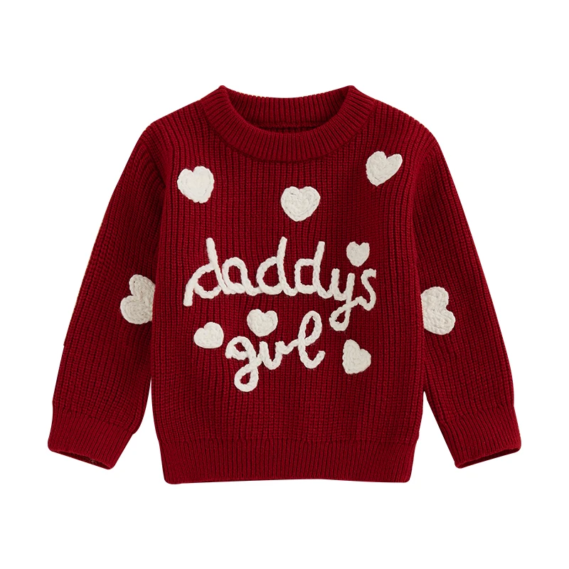 Baby Girls Valentine s Day Sweater Casual Letter Heart Embroidery Knitted Pullover Infant Knitwear for Toddler