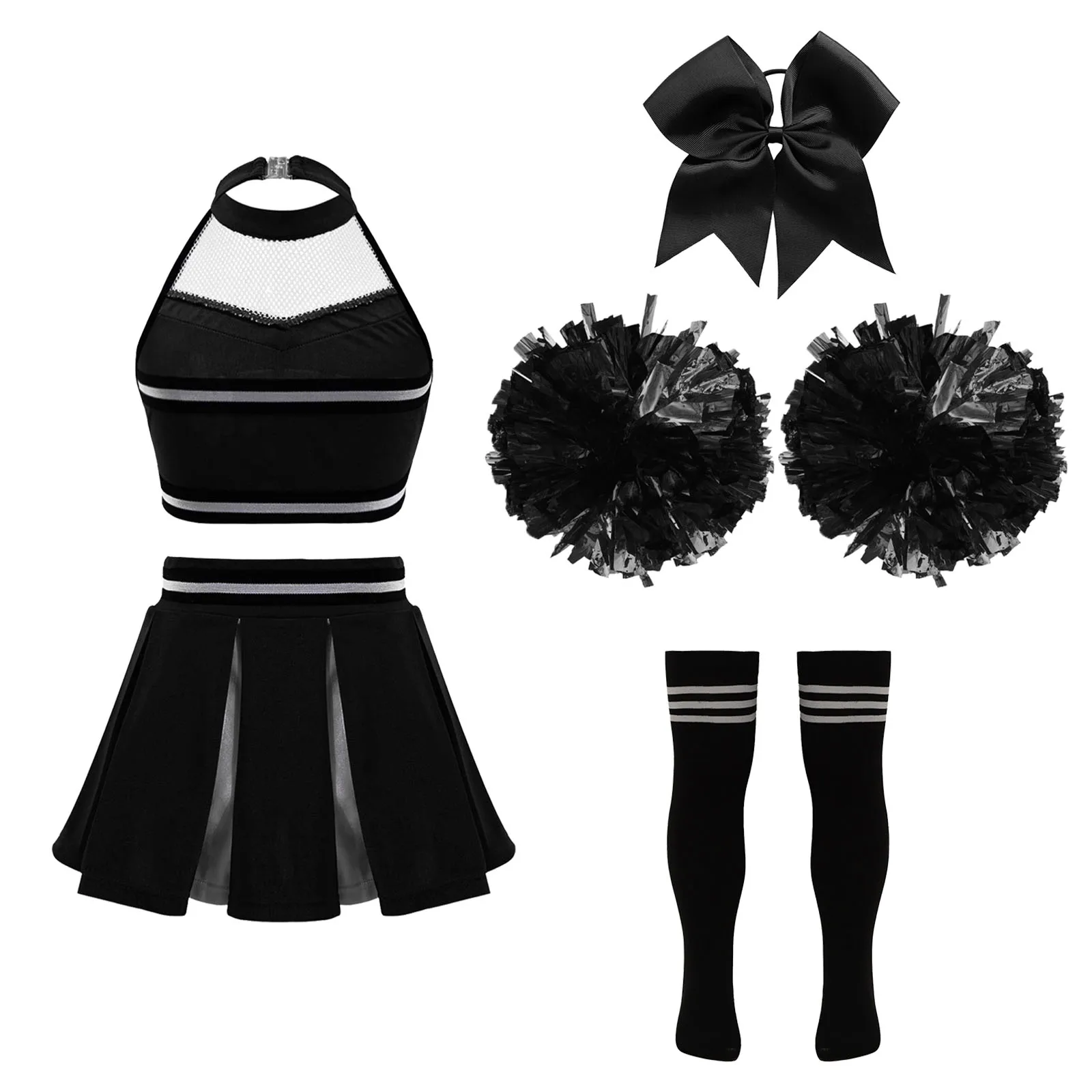 Roupas de dança cheerleading meninas, top sem mangas com saia plissada uniforme, fantasias de desempenho do Dia das Bruxas para líderes de torcida