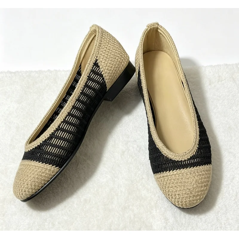 New Lafayette Grass Woven Women'S Leather Flat Shoes Fashionable Custom Designer Breathable Women'S Shoes Low-Heeled Shoes