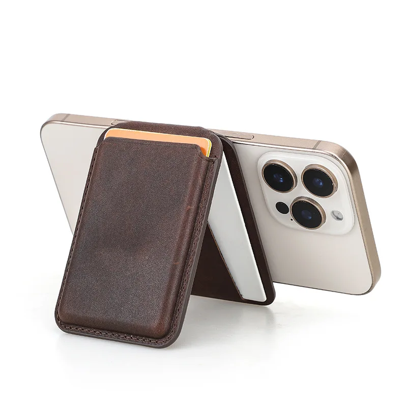 هذا عبارة عن حافظة بطاقات حامل هاتف قابلة للطي متعددة الوظائف مصنوعة يدويًا مصنوعة من الجلد الأصلي مخصصة لـ Apple MagSage #4