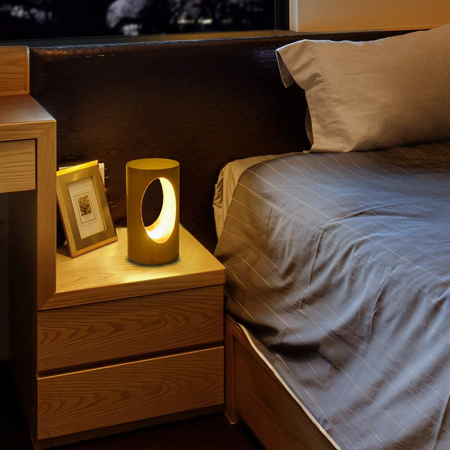 Smart solid wood led night light creative gift new unique USB adjustable table Lantern gift Soft lighting and warm light