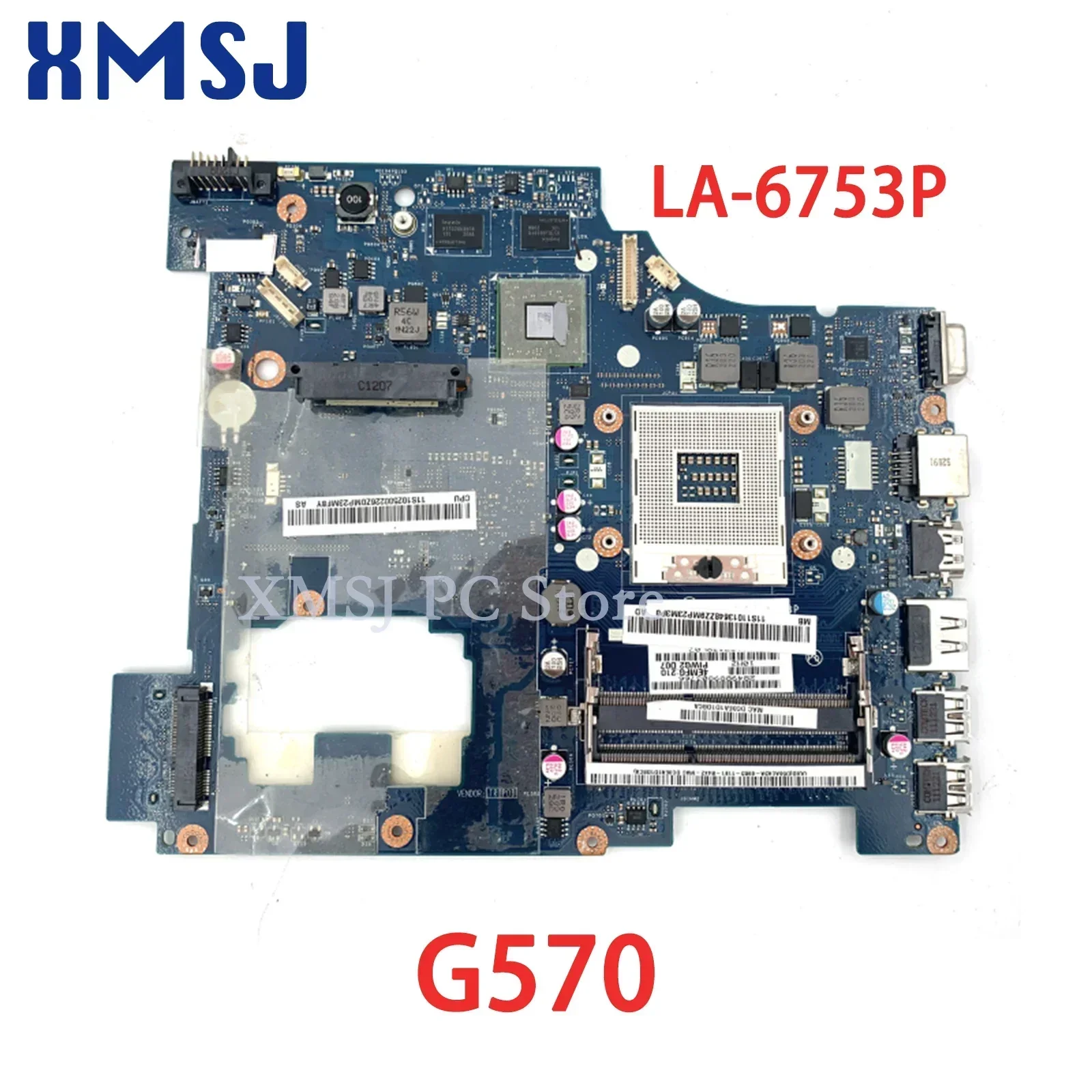 

XMSJ For Lenovo G570 Laptop Motherboard PIWG2 LA-6753P HD 6300M GPU HM65 DDR3 Main Board Full Test