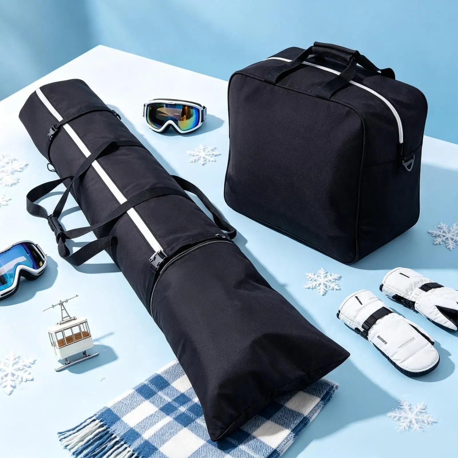 Ski Gear Bag Set Waterproof Oxford Cloth Travel Padded Interior Pouch Skiing Bag For Damage Valuables Cushioning Boot Adults