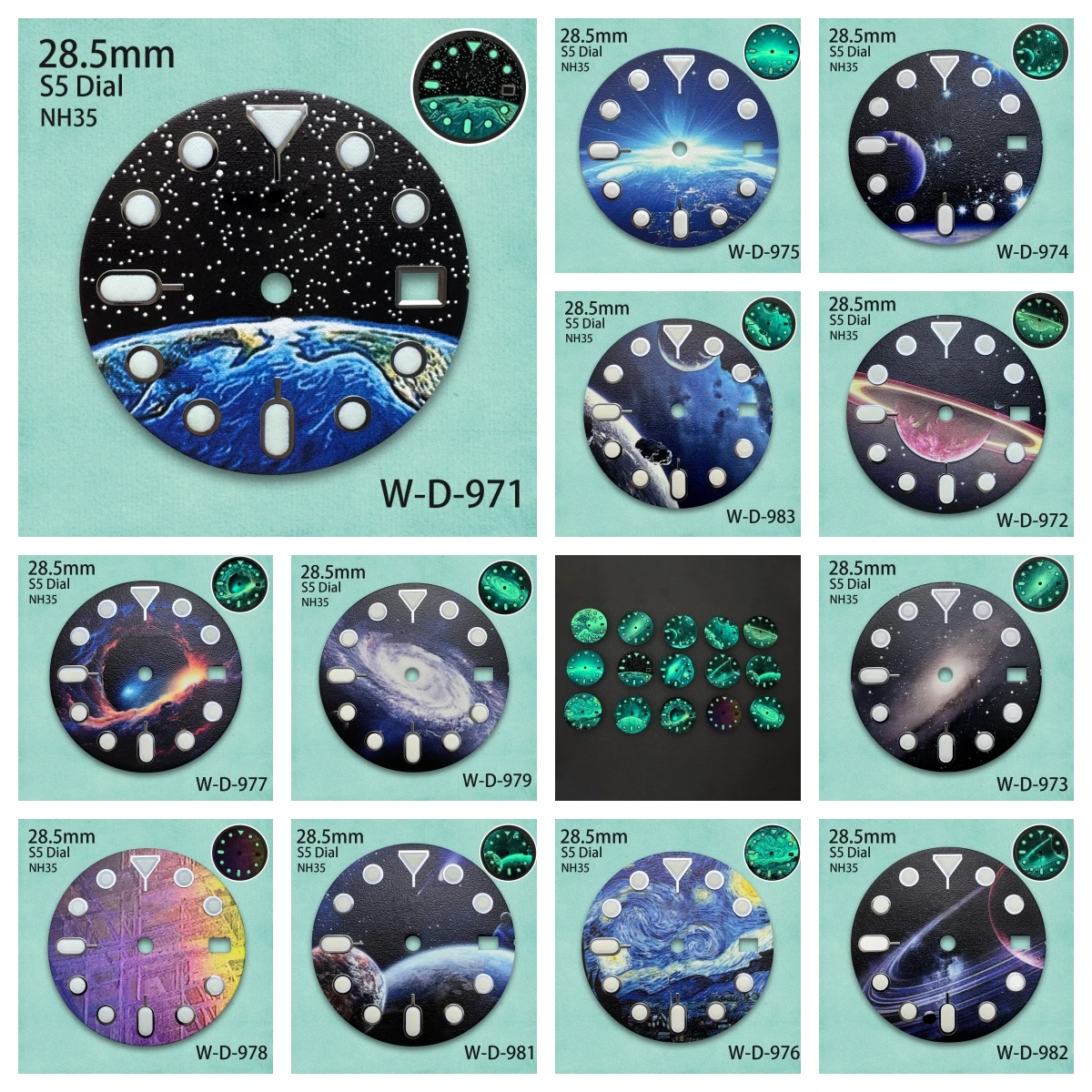

28.5mm High-Quality S5 Logo Starlit Dial Fit NH35 Movement C3 Green Luminous Watch Modification Accessories